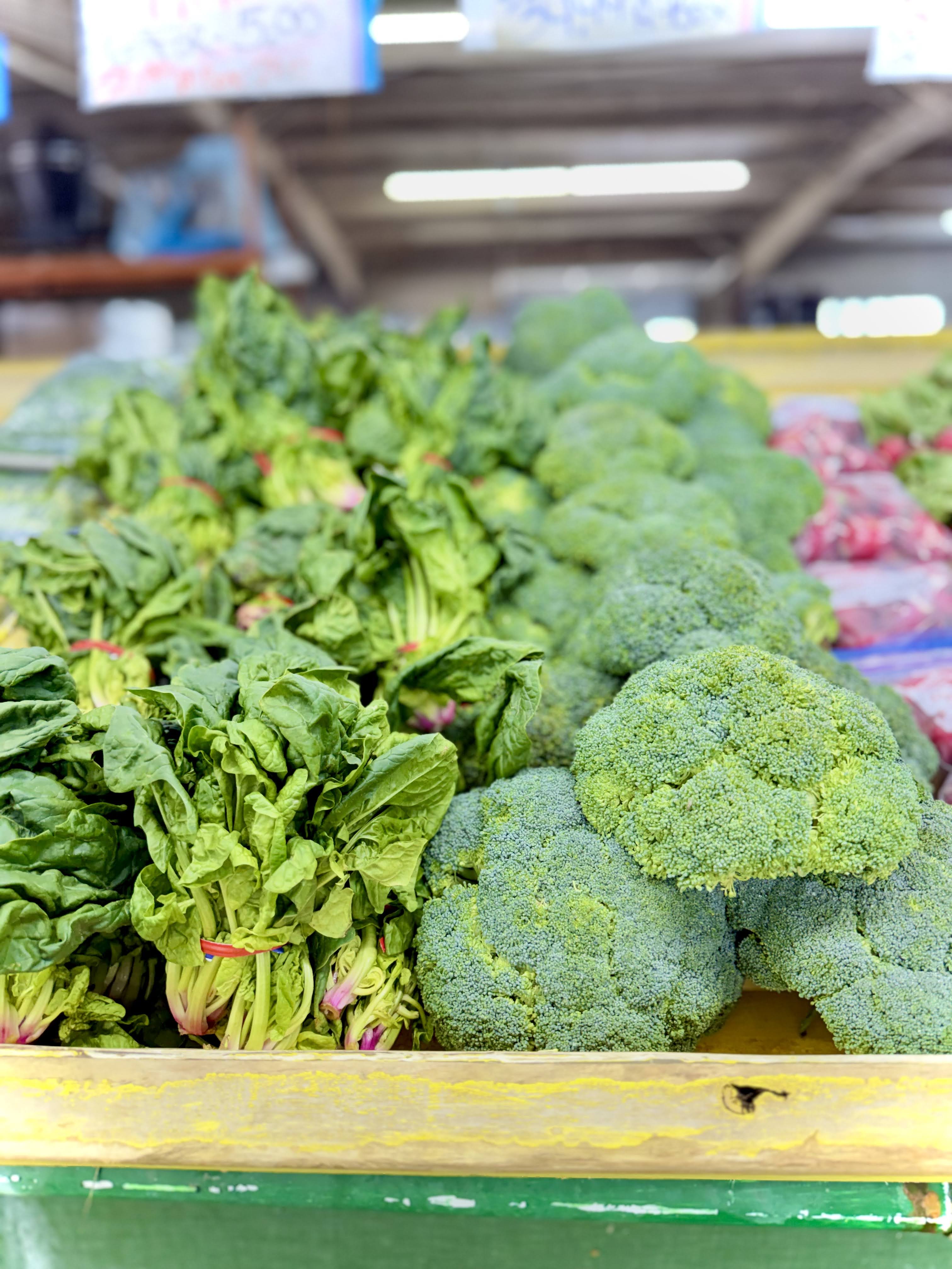 Fresh Home Grown Spinach and Broccoli